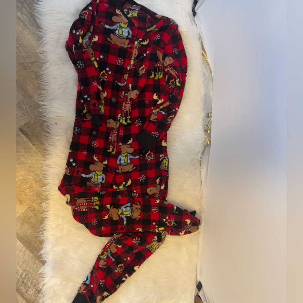Secret Treasures XS onesie PJs red/black plaid ‘Don’t Moose With Me’ butt patch